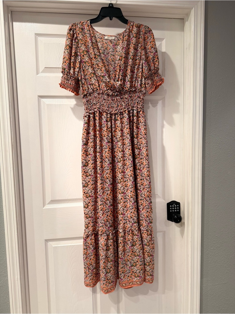 Max Studio Peach Floral Maxi Dress with Smocked Waist